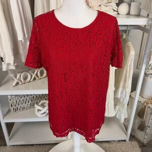 Liz Claiborne Red Lace Short Sleeve Blouse